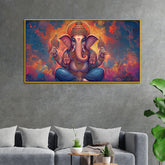 Antique Ganesha Painting on Canvas – Divine Wall Hanging
